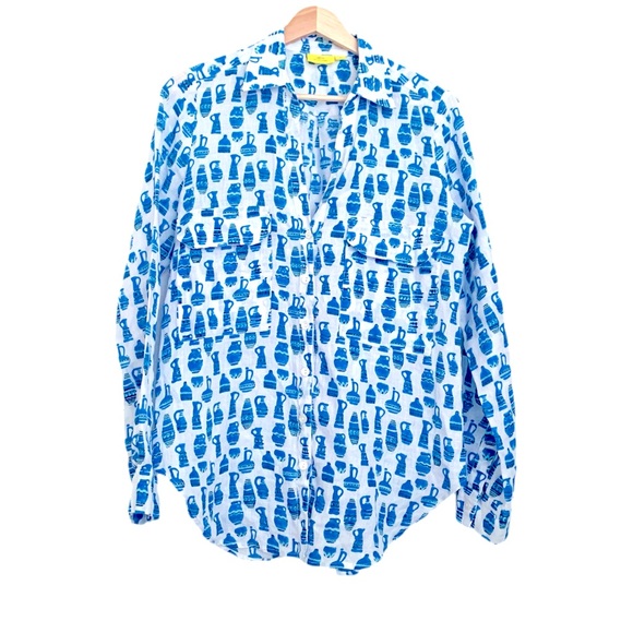 Roberta Roller Rabbit Linen Vessels Guy Shirt X-Small Blue and White - Picture 2 of 8